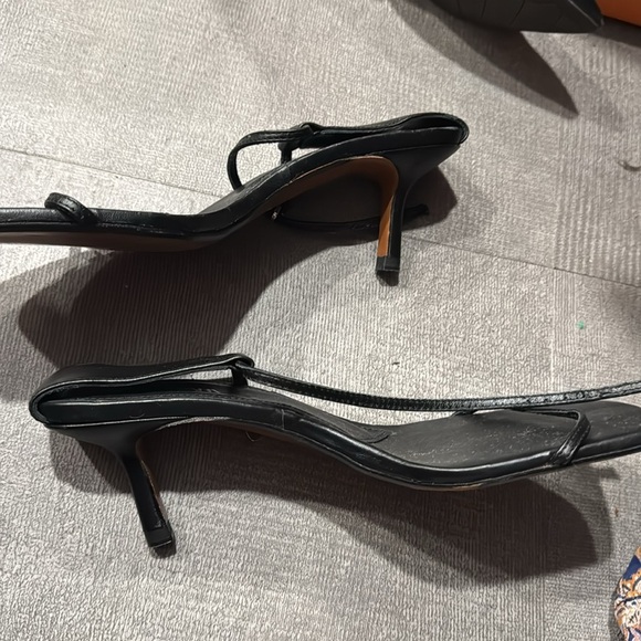 Zara Black Strappy Square Toe Heels Size 9 - Picture 9 of 9